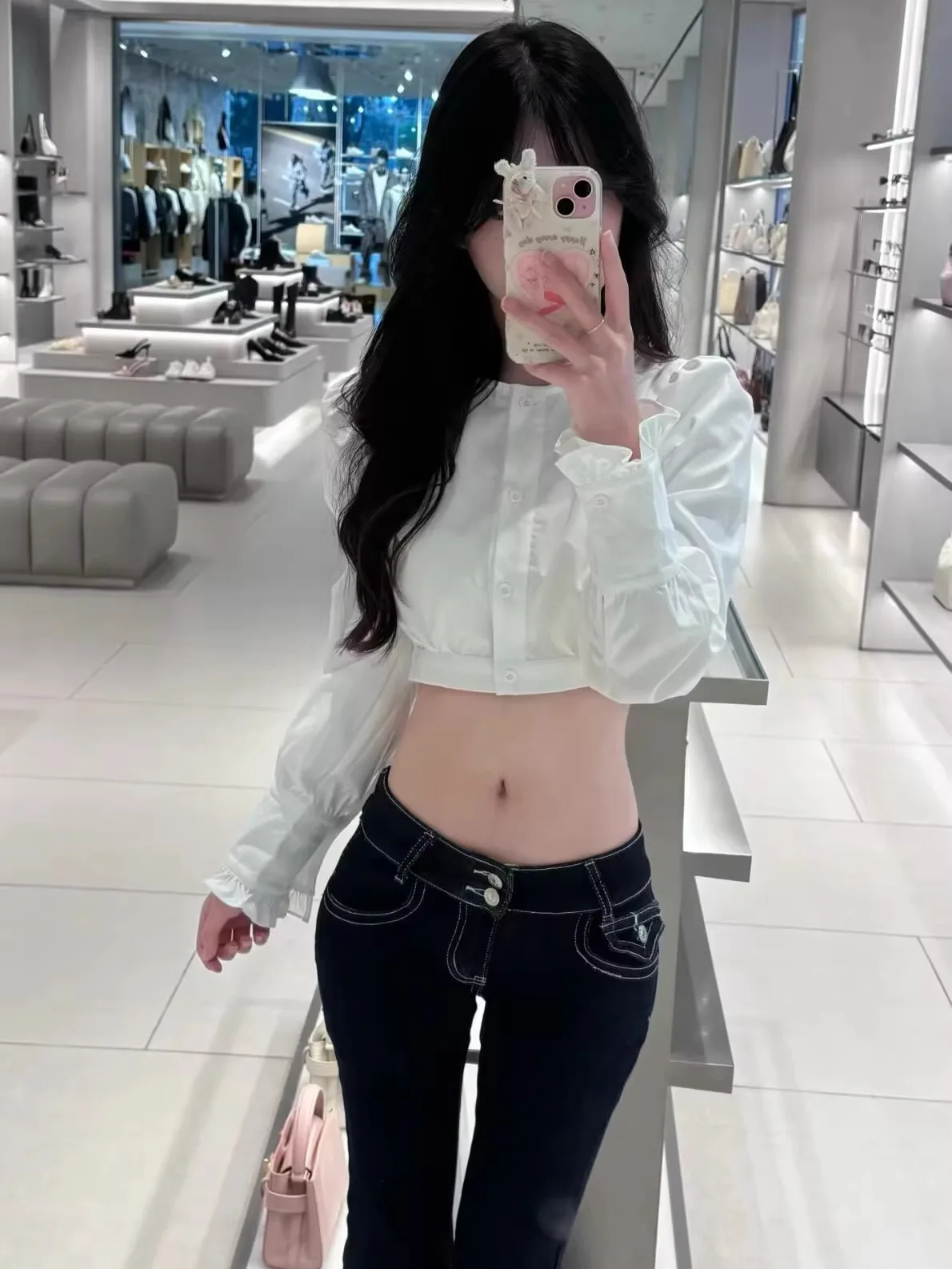

High Waist Retro Bell Bot Jeans Women's Slimming Elastic Trousers with Hip Pad Cotton Stretch Denim Floor Length Pants