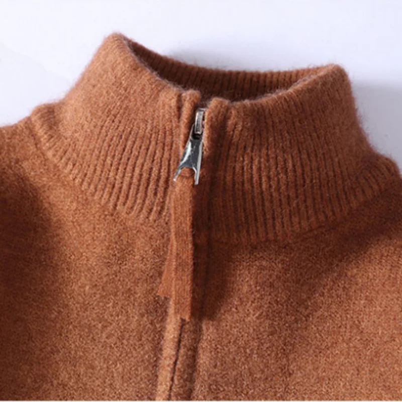 men's autumn winter long sleeves knit sweater mock neck zipper gradient pullover leisure fashion trend youth men's clothing tops