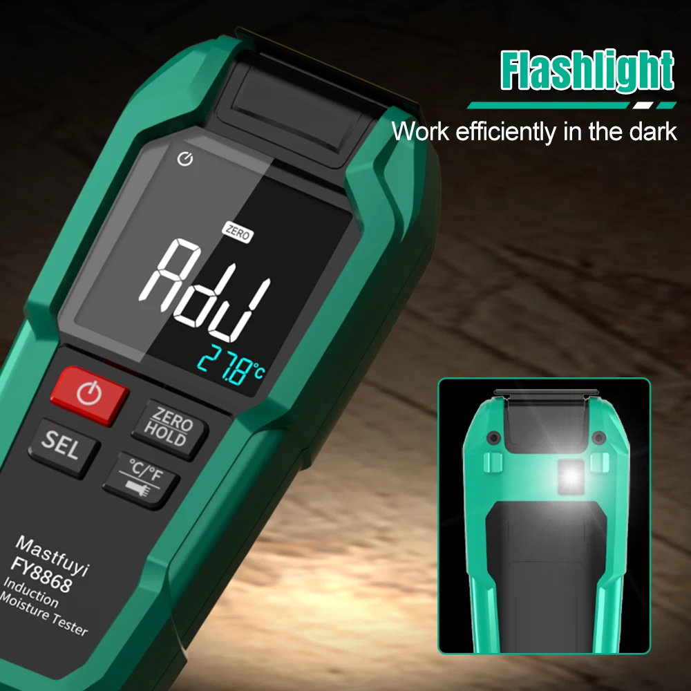 MASTFUYI FY8868 เครื่องวัดความชื้นดิจิทัล เซนเซอร์แม่เหล็กไฟฟ้าตรวจสอบความชื้นไม้/เฟอร์นิเจอร์/กระดาษเครื่องวัดแบบไม่แทงตัวอย่าง