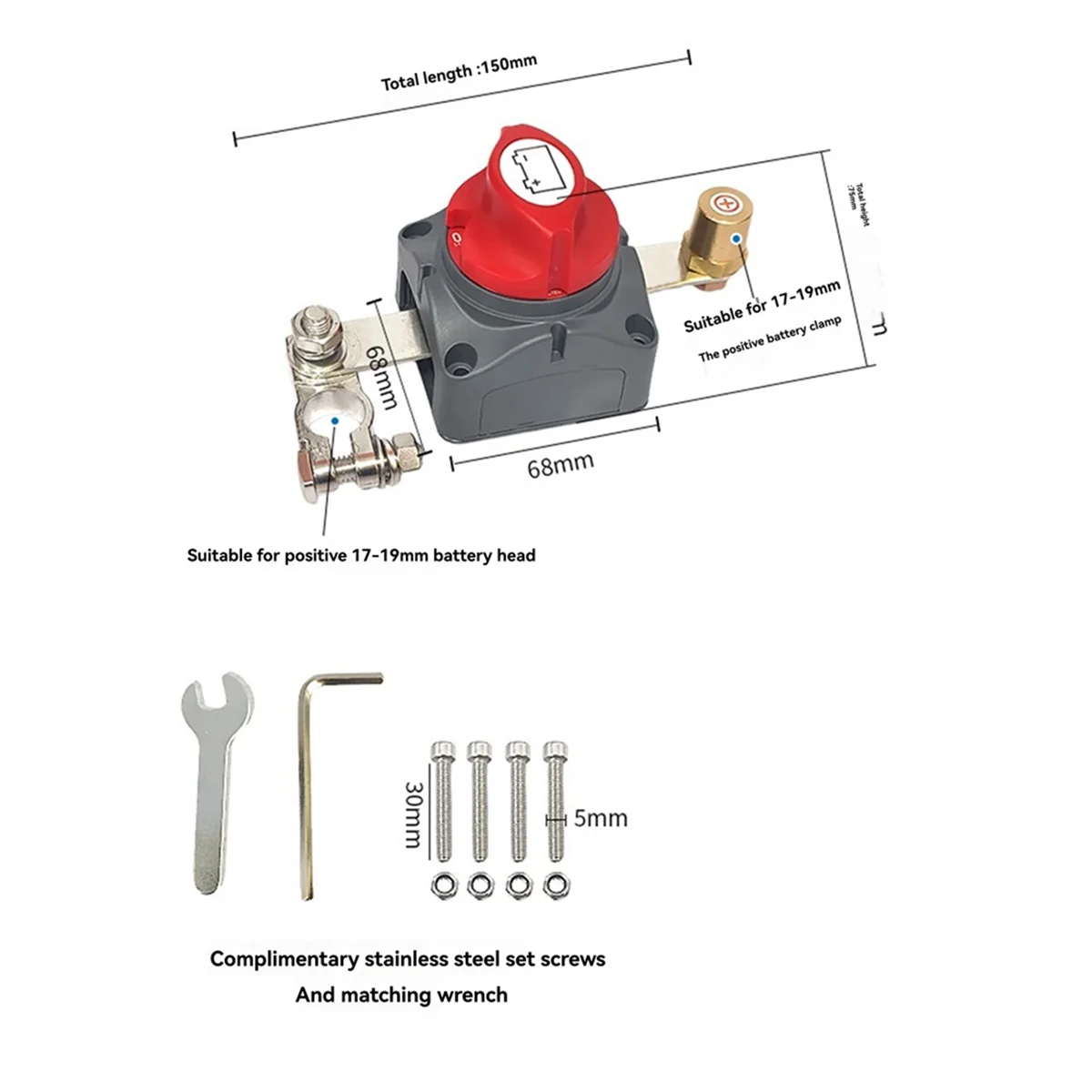

AA98 RV Yacht Сильноточный отрицательный выключатель питания Латунный аккумуляторный столб 12 В-48 В Выключатель питания