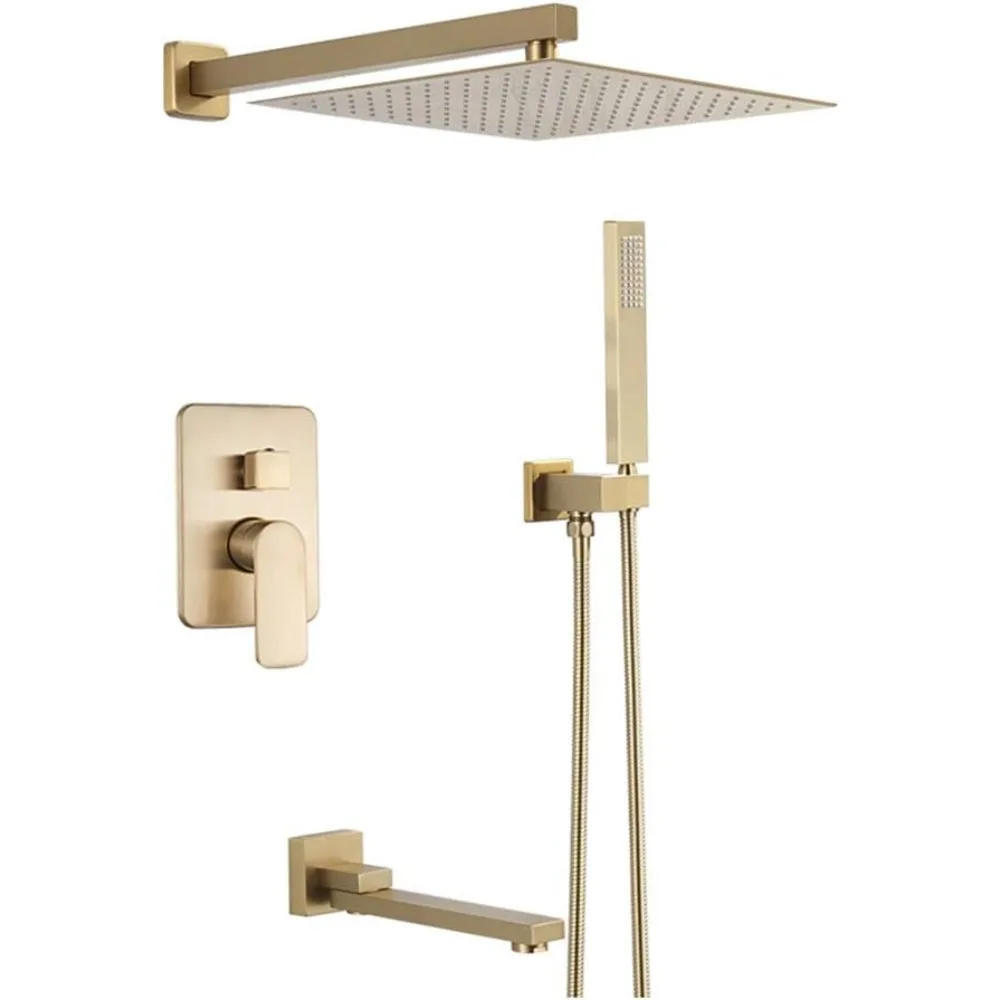 

Shower System, Brushed Gold Shower Set, Bathroom Rainfall System, Embedded Box Wall Mounted Showers Mixer Tap Shower Fauce