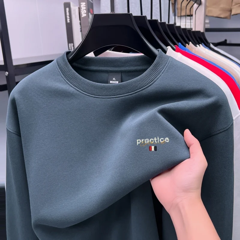 Brand fashion exquisite letter embroidery men's pullover round neck comfort autumn winter warm high-end new casual sweatshirt