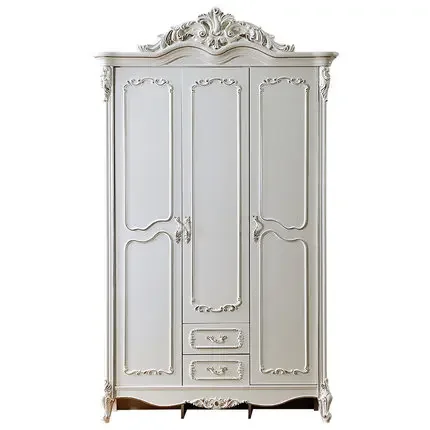 solid wood 3 door white wardrobe, french style luxurious solid wood wardrobe closet, bedroom furniture cabinet