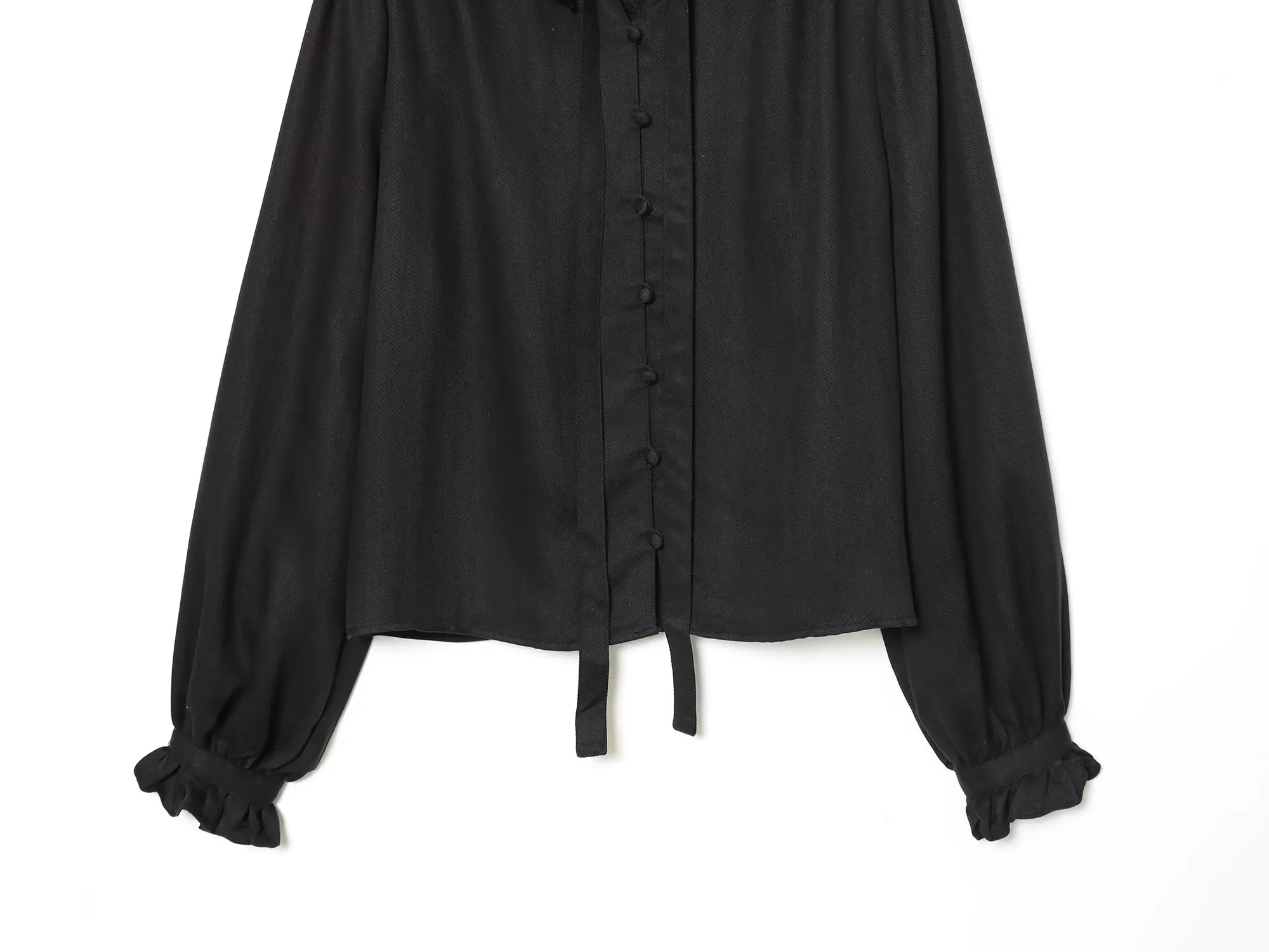 DiYiG KOBIETA 2025 Zima Nowa Moda Bluzka z Falbankami i Warstwowym Kołnierzem Retro Rękawki z Rogami Uniwersalna Zapinana na Guziki Casualowa Bluzka Mujer