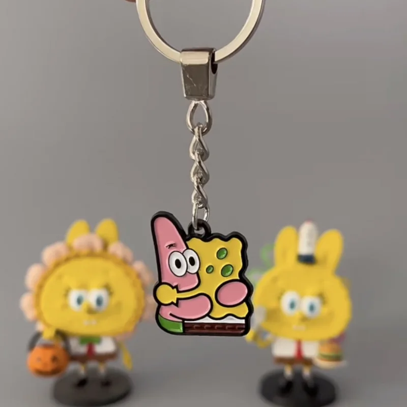 SpongeBob Patrick Star Couple Keychain Cartoon Anime Keychain Zinc Alloy Key Ring Fashion Car Pendant Kids Toys Accessories Gift