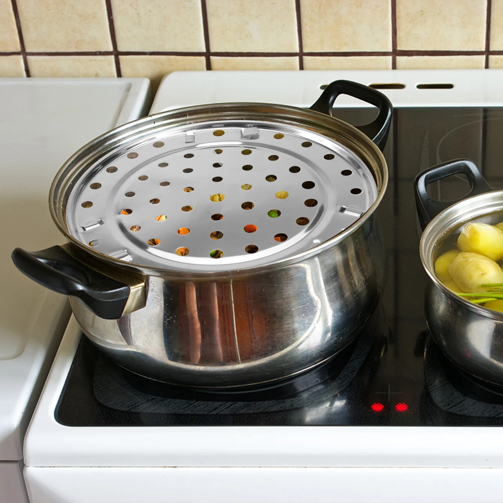 

24cm Stainless Steel Steamer Rack Pots Stand Round Kitchen Cooking Nutrient Retention Baking Roasting Steamer Rack