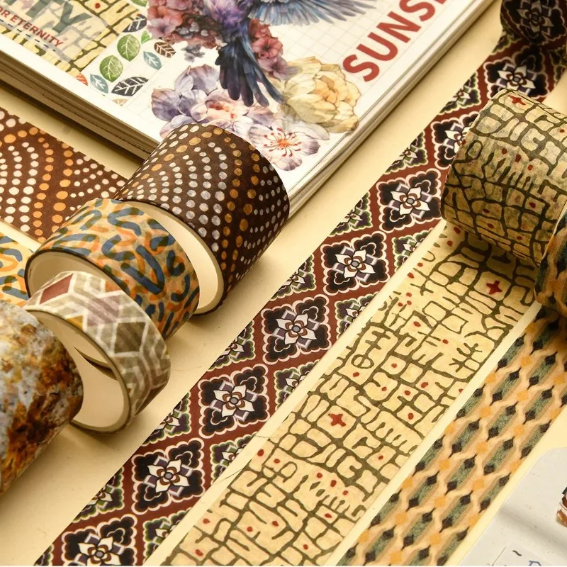 مجموعة شريط دونهوانغ واشي على الطراز البوهيمي أدوات مكتبية يابانية، ديكور حدود Ukiyo-e الرومانسية لمجلة القصاصات DIY