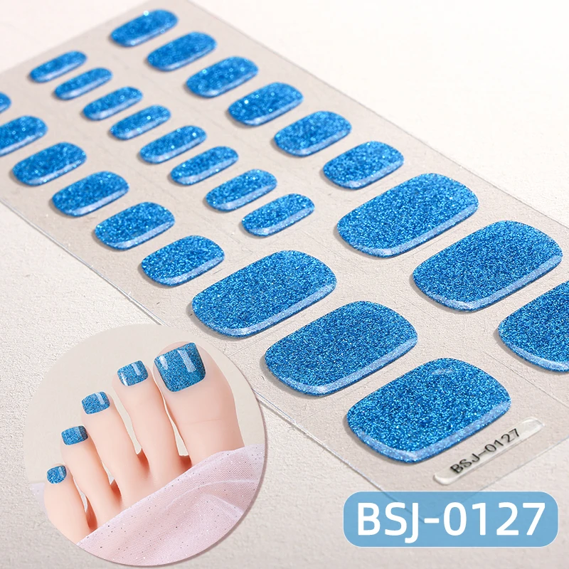 26Tips Sparkling Semi Cured Gel Toenail Sticker Glitter Full Cover Gel Toenail Wraps Self-Adhesive Foot Nail Art Decoration