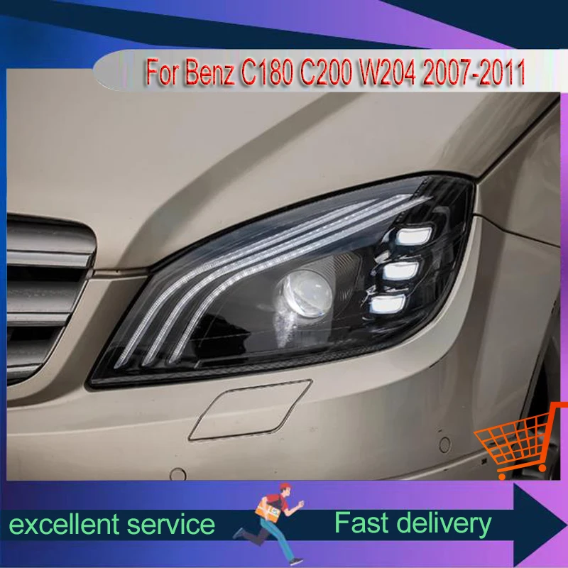 Car Style For Benz C Class C180 C200 W204 2007-2011 Front Lamp DRL Headlight Turn Signal Highlight LED Bulbs Projector Lens Auto