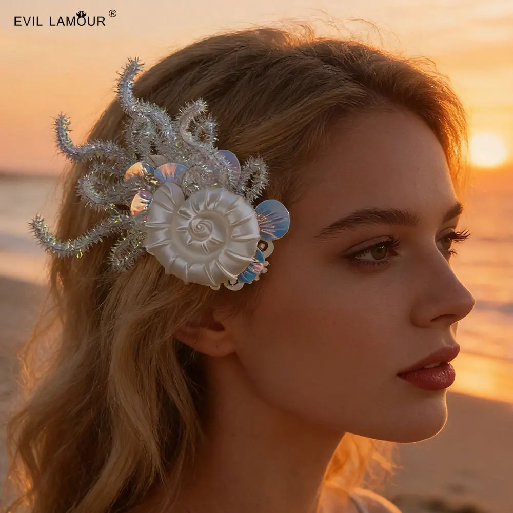 

Заколки для волос в форме ракушки морского улитка, аксессуары для волос в стиле русалки для пляжных вечеринок и свадеб