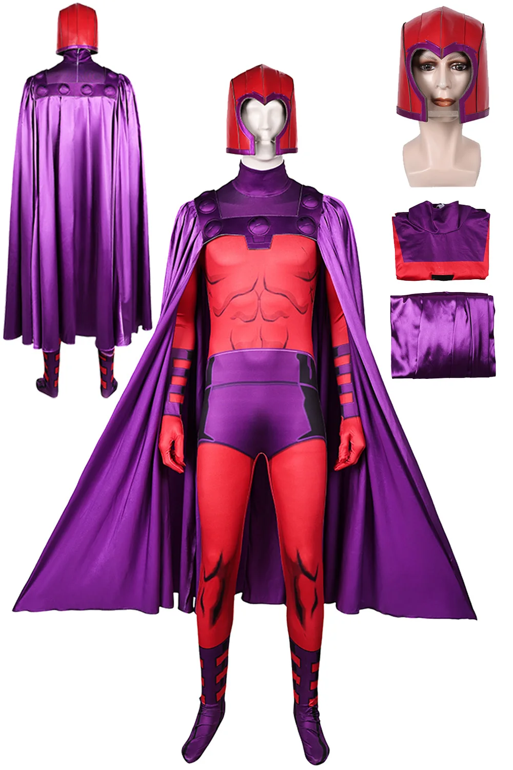 Magneto Cosplay Jumpsuit Cloak Costume Movie Super Villain X Roleplay Outfits Headgear Mask Male Halloween Disguise Party Suits