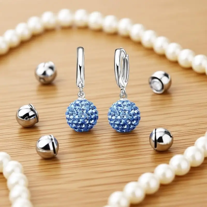 Big Promotion 925 Sterling Silver Earrings Austrian Crystal Pave Disco Ball Hoop Lever Back Huggie Pendiente Women Girls Jewelry