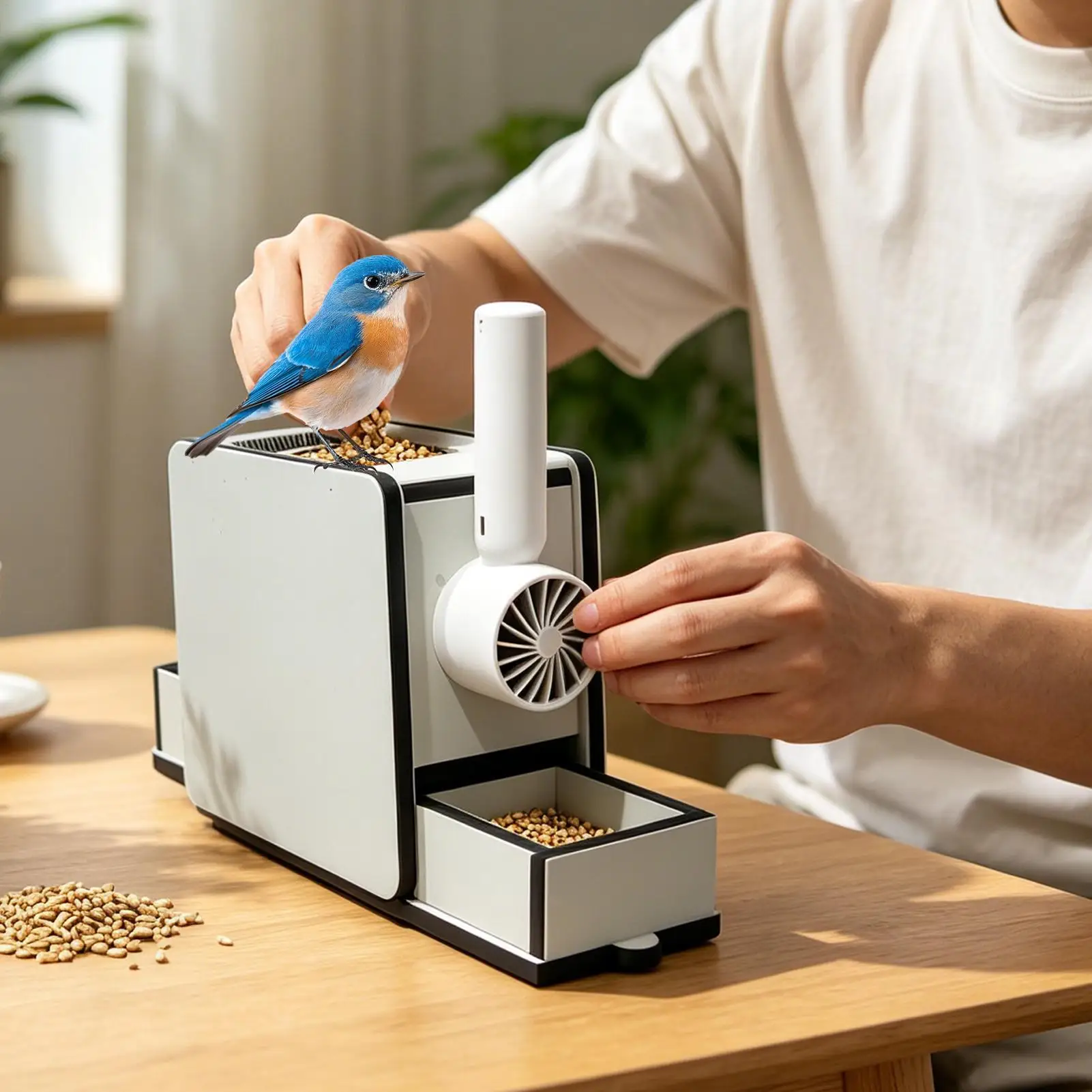 Wooden Bird Seed Husks Separator Electric Blower Grain Shell Separation Machine For Parrot Bird Feed Cleaning