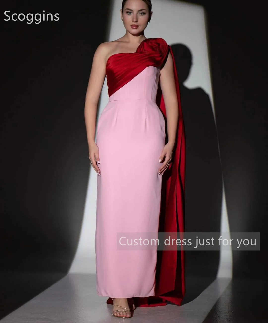 Scoggins Evening Dress Customize Column One-Shoulder Floor-Length Flowers Chiffon Zipper Up Sleeveless Formal Occasion Dresses