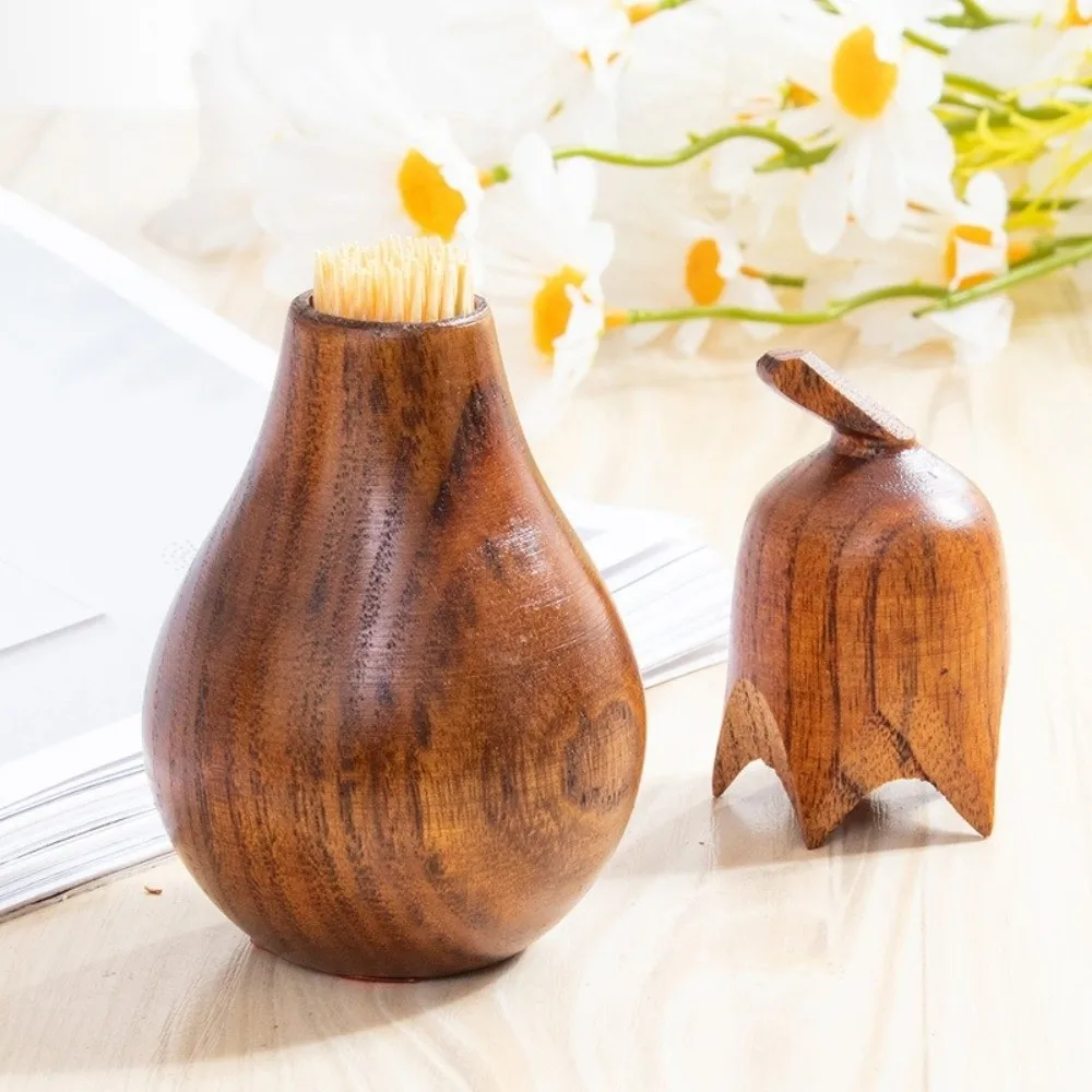 Cute Hand-Carved Eggplant Toothpick Holder Portable Stable Toothpick Storage Box Simple Wooden Toothpick Box Restaurant
