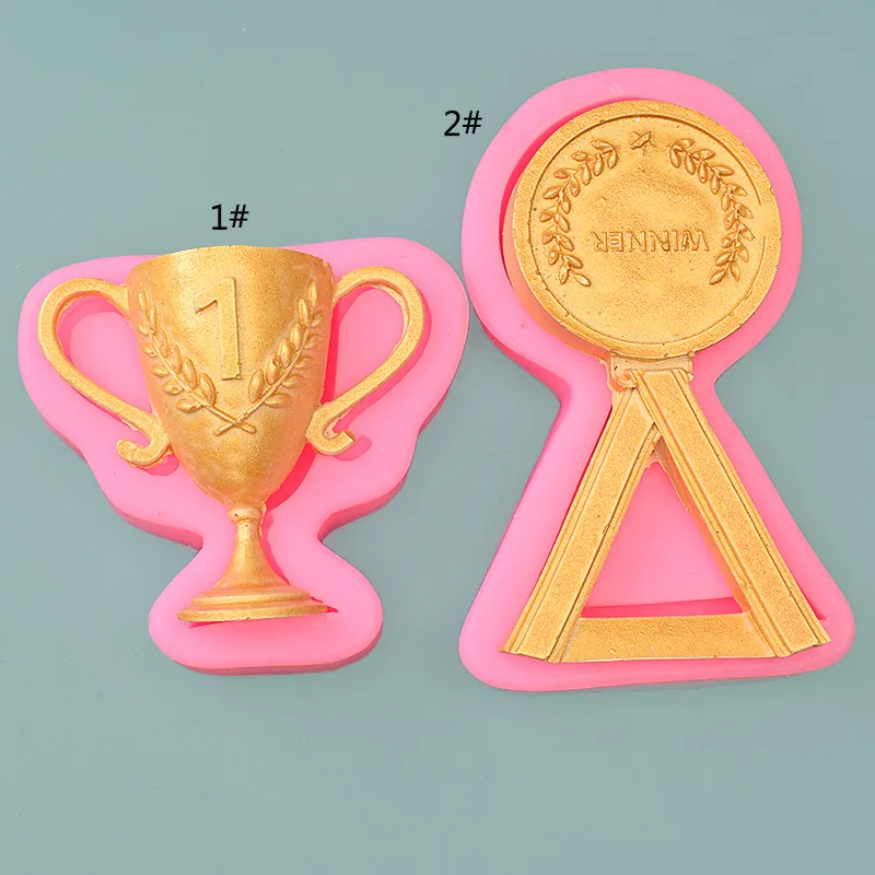 Aomily Champion Trophy Medal Shaped Silicone Birthday Chocolate Cookies Cake Mold Soap Candy Fondant Chocolate Kitchen Mould