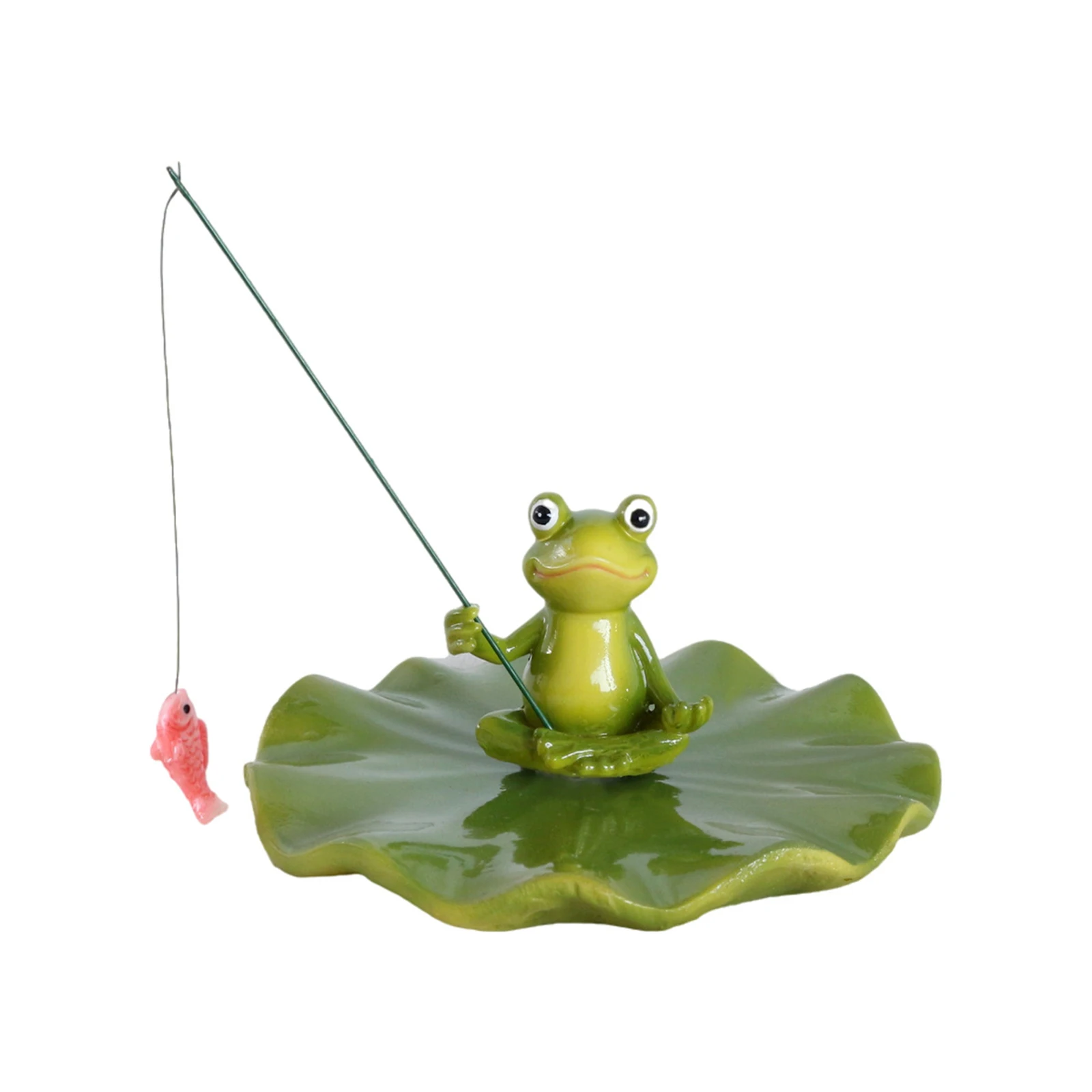 Floating Lotus Leaf Frog Statue for Pond Creative Resin Fish Tank Figurine Ornament for Outdoor Water Garden