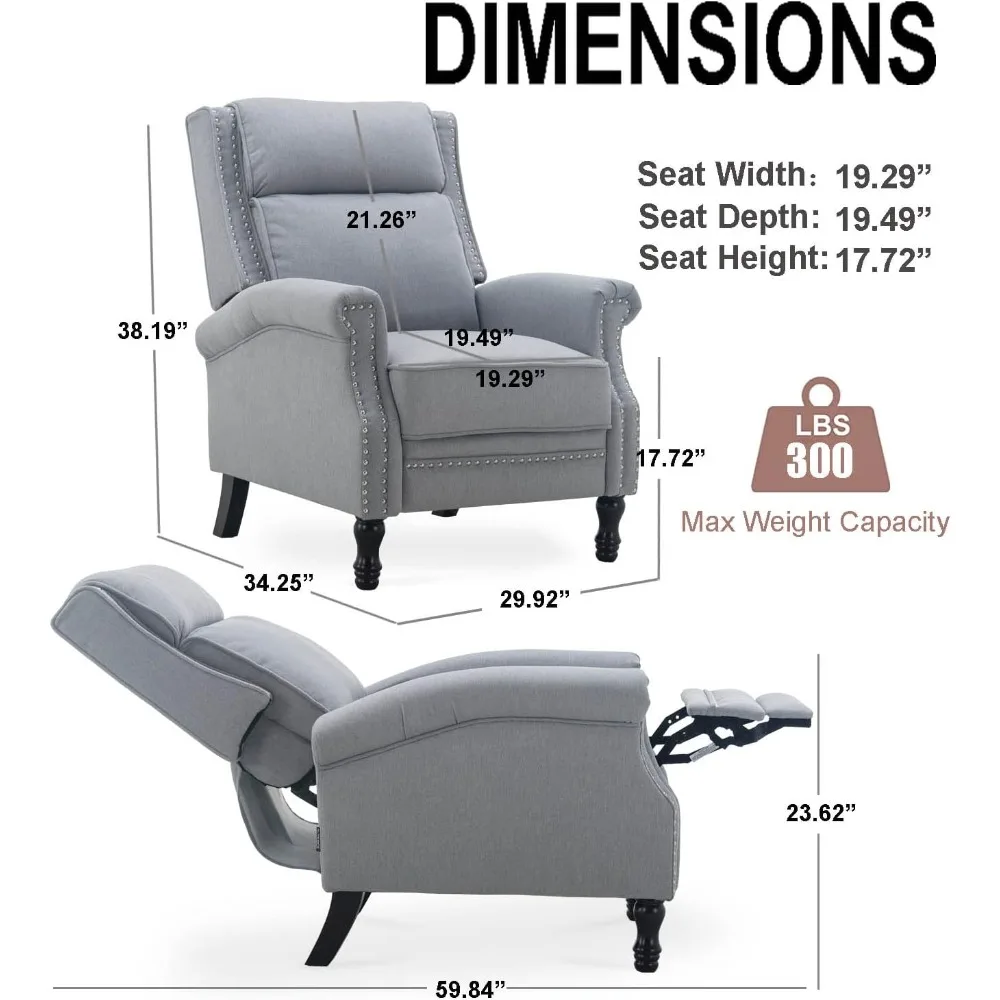 Modern Accent Chair, Push Back Recliner Chair, Wingback Arm Chair for Living Room/Bedroom/Small Spaces, Grey