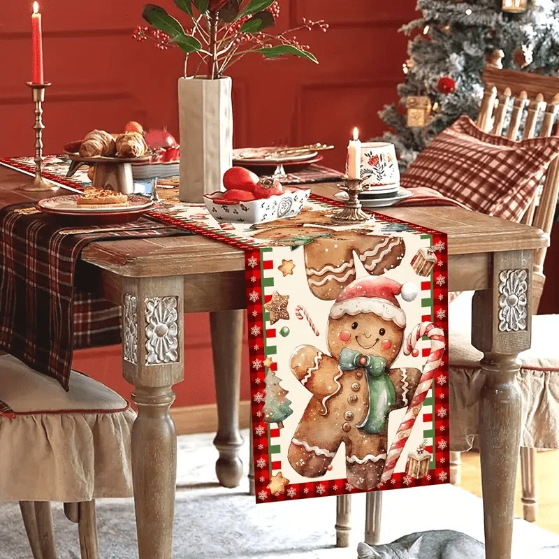 

Christmas Gingerbread Doll Table Runner Multiple Sizes for Seasonal Kitchen Decor Outdoor Gatherings and Indoor Room Renovation