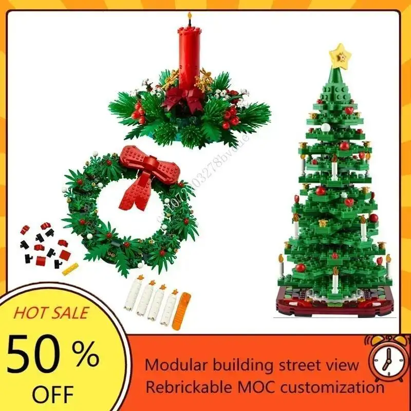 

433PCS Christmas Candle Wreath Table Decoration Creative MOC-40743 Custom Puzzle Architecture DIY Assembly Model Toy Gift