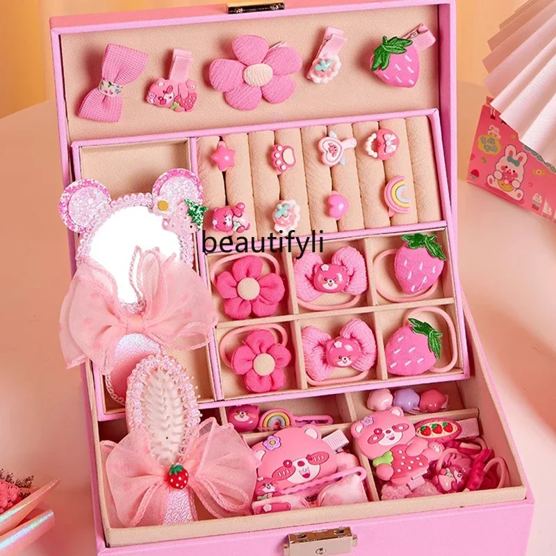 Children's hair accessories set gift box Girl hairpin hairpin rubber band headgear Little princess cute jewelry box