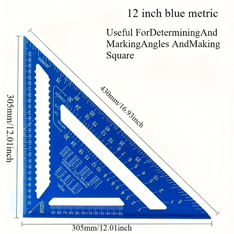 12インチアルミ製三角定規・金属製角度定規、メートル法測定、木工ツール、耐久性と精密設計