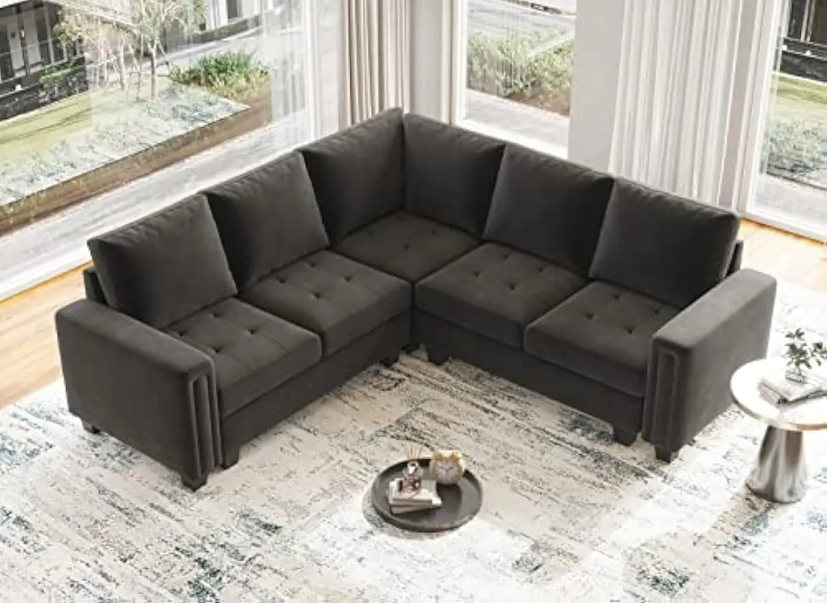 Velvet Single Seat Module for Modular Sectional Sofa Couch Accent Armless Sofa Couch Chair Modern Fabric Grey