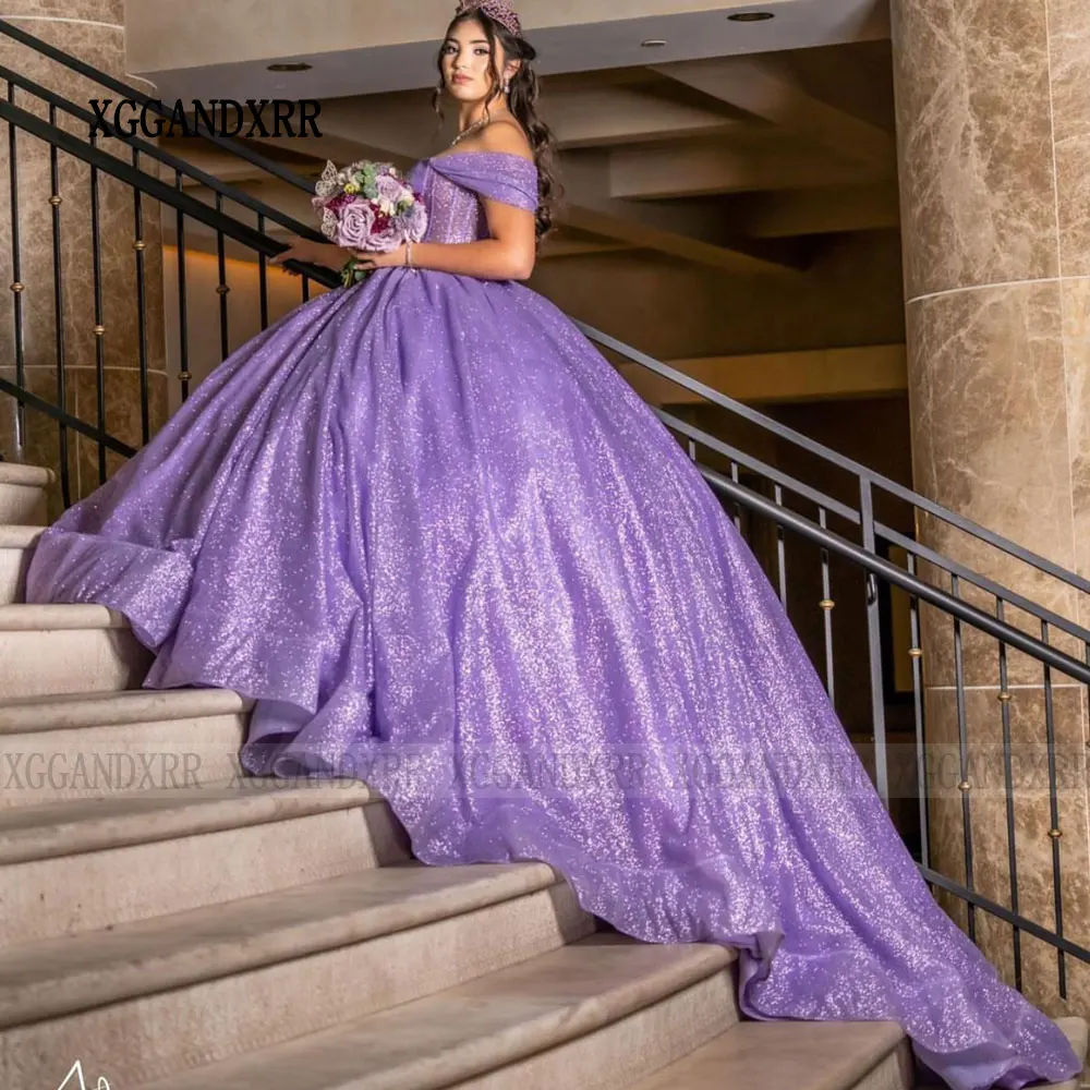 Vestido de princesa roxa Quinceanera, vestido de baile espumante, 16 anos, 15 anos, 24 anos