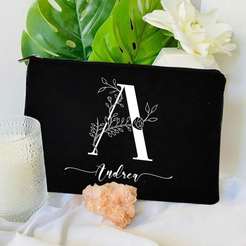 Custom Wedding Bridesmaid Gift Name Makeup Bag Eco Canvas Pencil Case Women Travel Toiletry Pouch Ladies Cosmetic Organizer