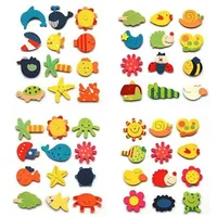 12pcs Novelty Animals Wooden Cartoon Fridge Magnet Sticker Cute Funny Refrigerator Toy Colorful Kids Toys for Children Baby