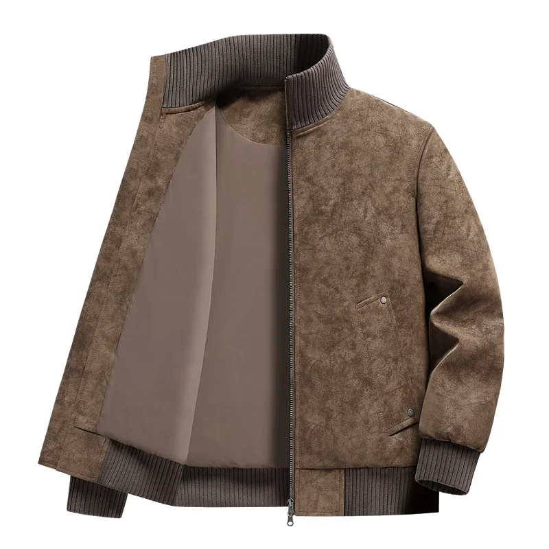 

Мужская деловая кожаная куртка весна-осень, легкая, модная, однотонная, с воротником-стойкой, на молнии, для активного отдыха и охоты