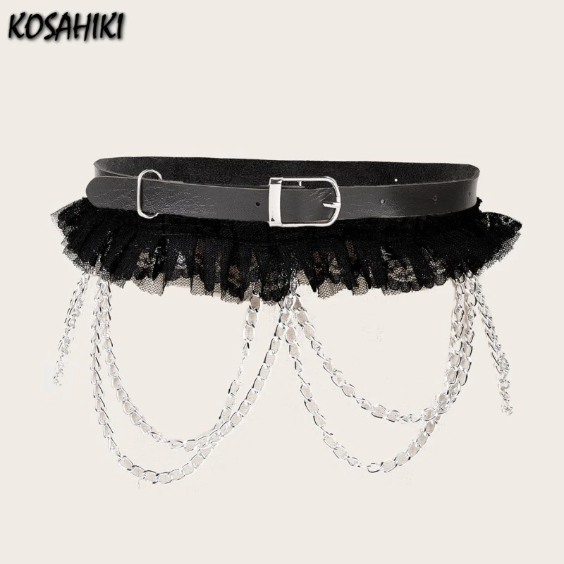 

Women Lolita Gothic Lace Patchwork Waist Strap Harajuku Girls Sweet Five-pointed Star Chain Belts Y2k Aesthetic Black Cute Belt