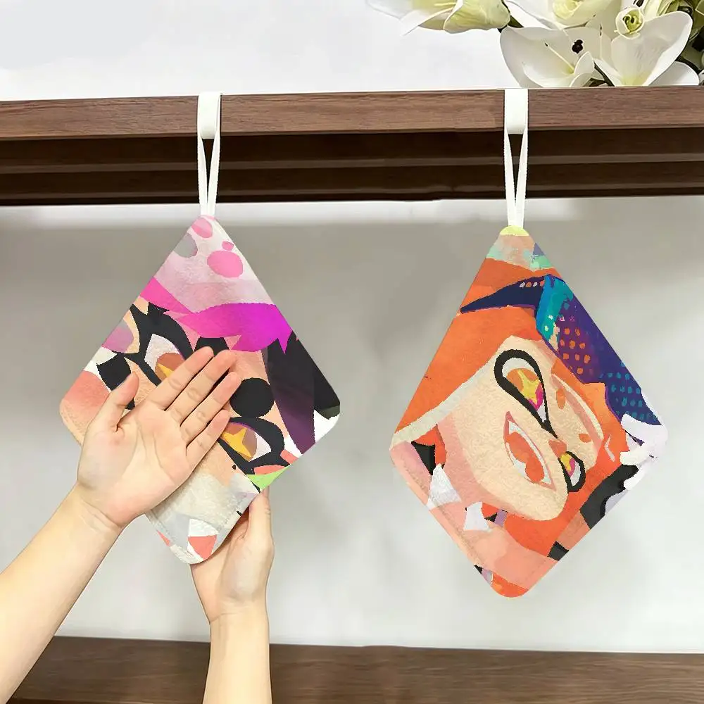 S-Splatoon-Three Polyester Cotton Hanging Hand Towel, Super Absorbent Hand Wiping Towel for Daily Household Use