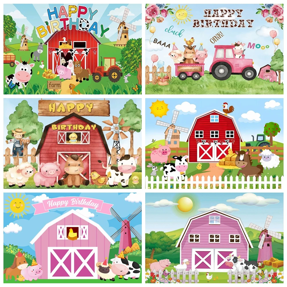 Cartoon Farm Animals Party Backdrop Newborn Baby Birthday Background For Photography Decorations Photobooth Banner Photo Studio