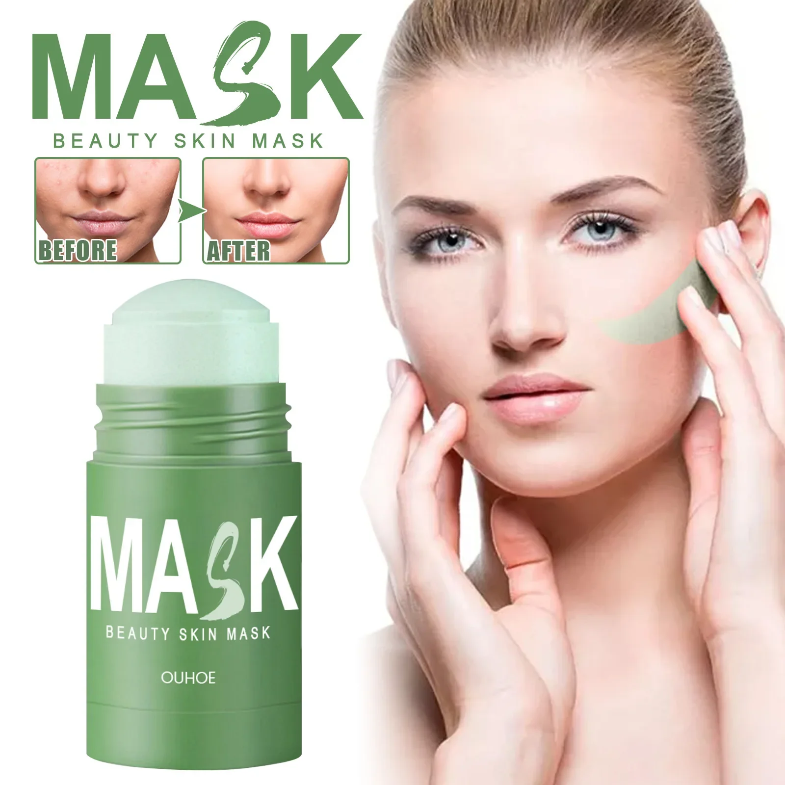 Green Tea Facial Mask Stick Oil Control Balancing Grease Acne Deep Cleansing Firming Pore Smearing Facial Mask Cosmetics