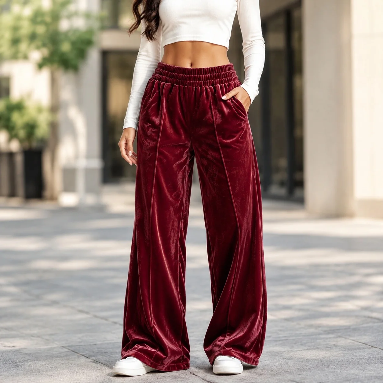 Casual Loose Fit Pants with European and American Style Patchwork Full Length Mid Rise Summer Women Pants Medium Stretch