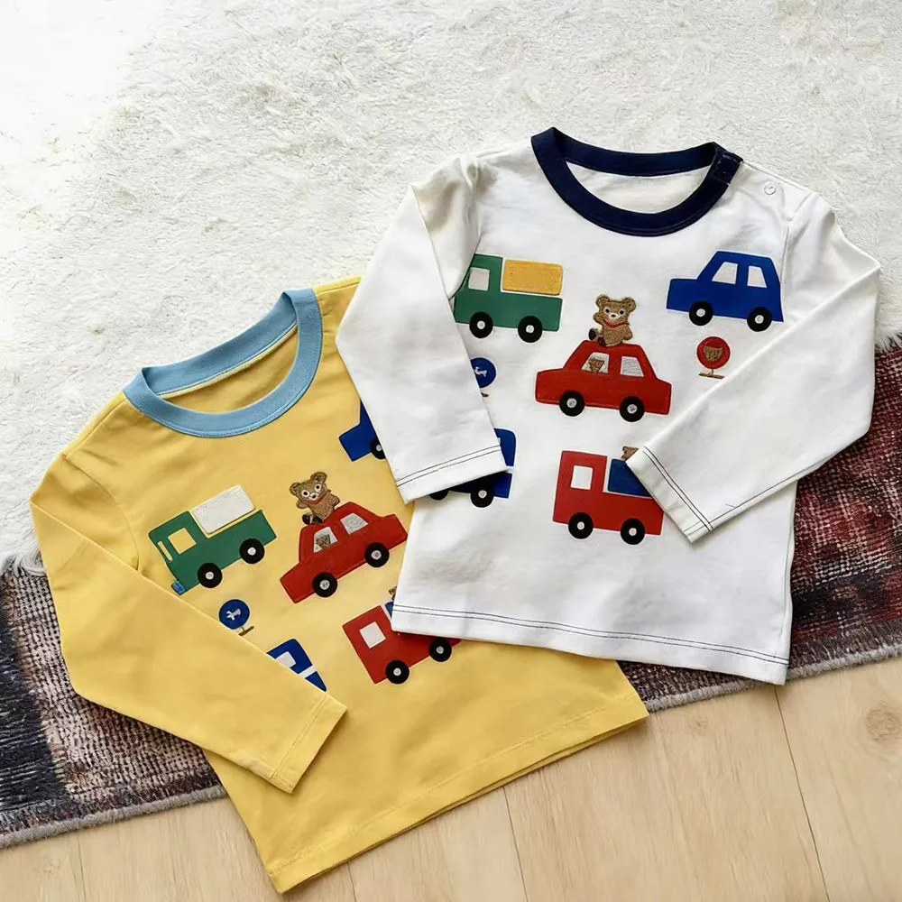 baby tops autumn cotton t-shirt baby girls clothes boys and girls Cartoon pattern sticker casual long sleeved T-shirt