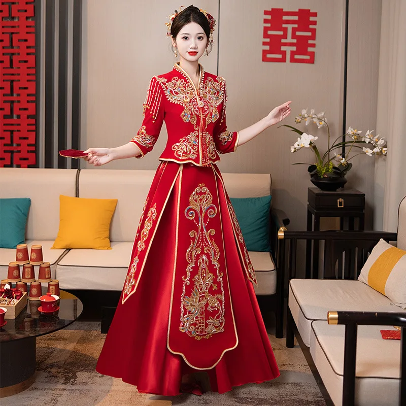 Yourqipao Velvet 2024 Chinese Traditional Clothes 15XL Plus Size Xiuhe Chinese Wedding Dress Ancient Bridal Reception Gown Sets