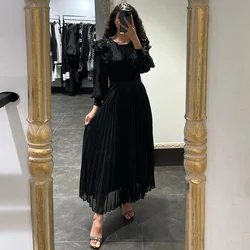 Black Chiffon Evening Dresses for Women Customized Full Sleeve Party Dresses Beading A-Line Zipper Back 2025 Vestidos De Noche