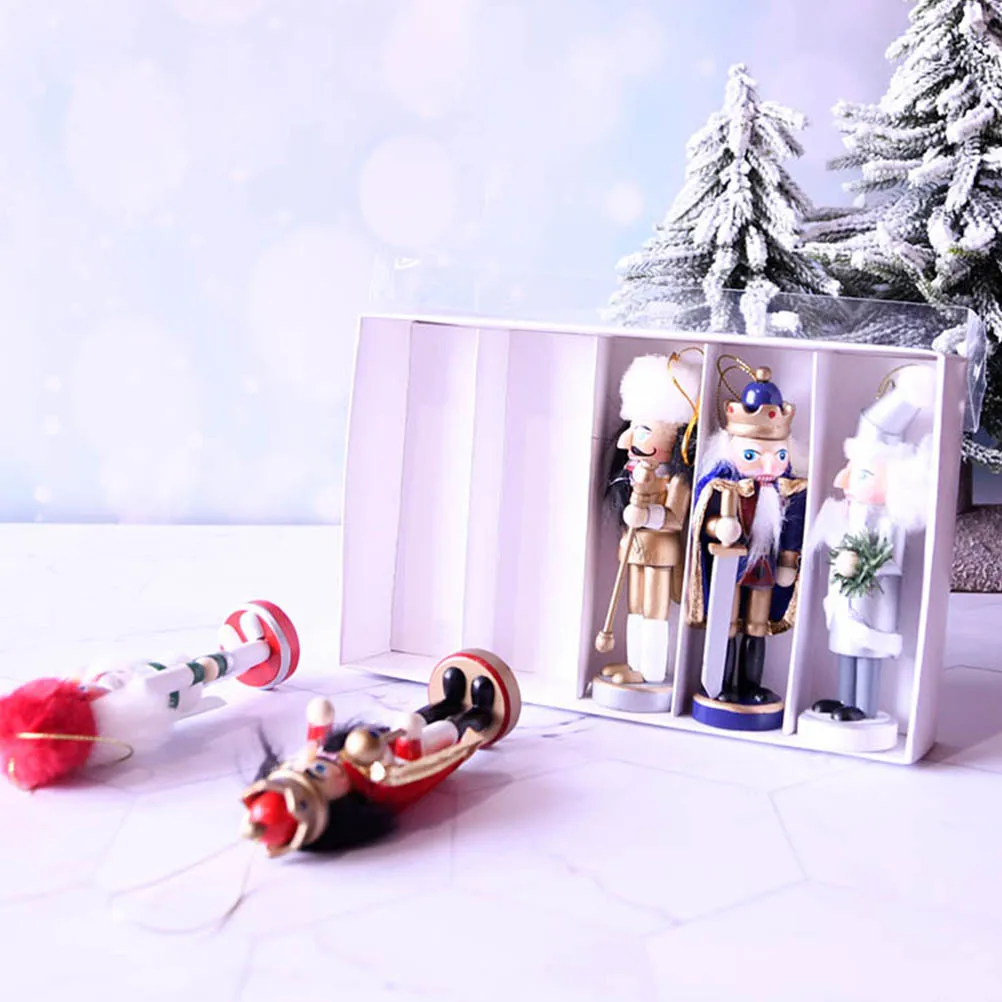 

5Pcs Christmas Nutcracker Puppet Scene Decor Wood Craft Xmas Themed Holiday Hanging Nutcracker Ornament Indoor Festival