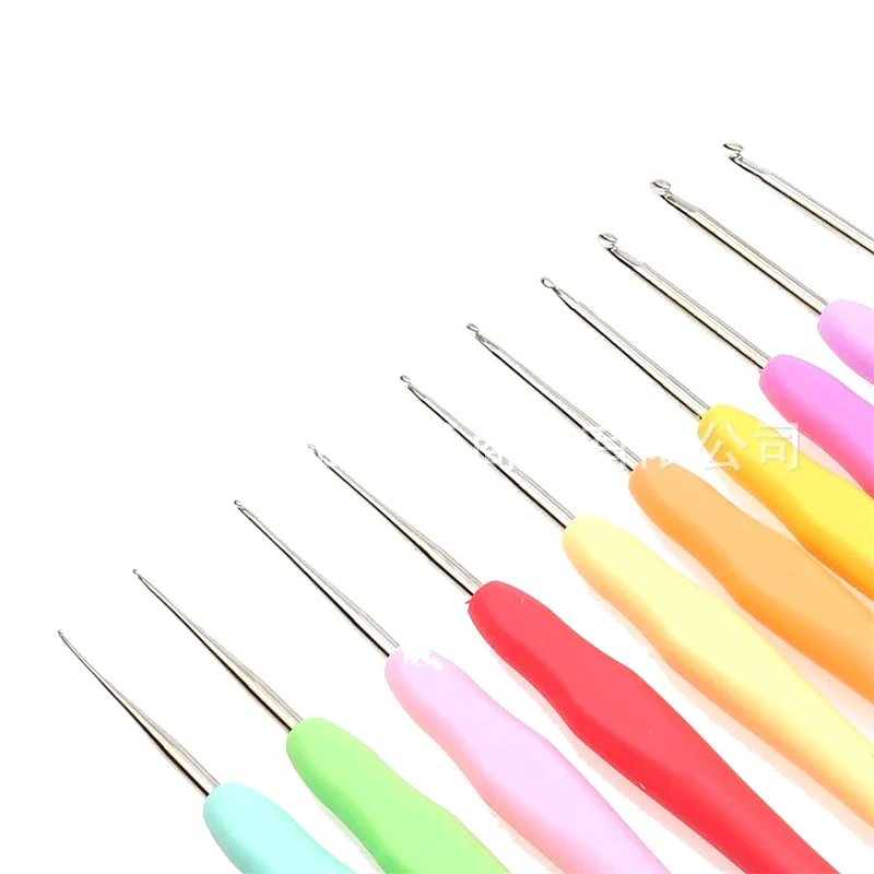 10PCS Knitting Needles 0.5-2.75mm Rubber Handle Crochet Hooks Yarn Crochet Needle Weaving Crochet Hooks Set DIY Craft Tools