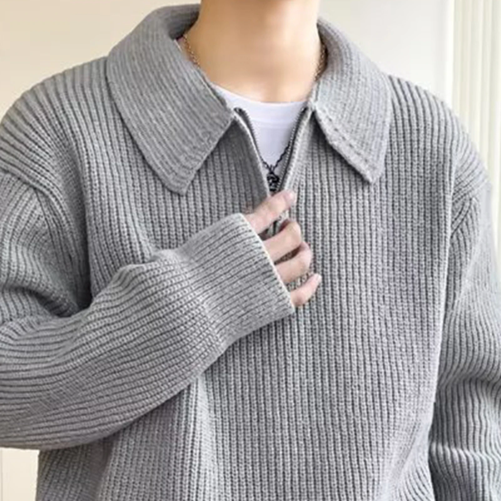 V-neck Knitted Sweater Men\'s Cross Deep V Neck Knitted Sweater Thick Warm Windproof Fall Winter Pullover for Daily Casual Wear