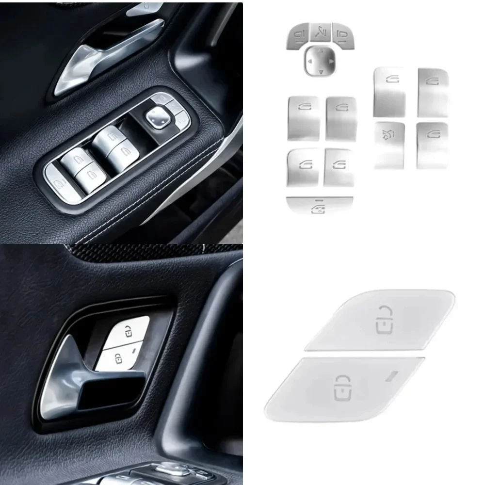 For Mercedes Benz A B GLA GLB CLA Class W177 W247 H247 X247 Car Inner Door UnLock Button/Window Glass Lift Button Trim Stickers