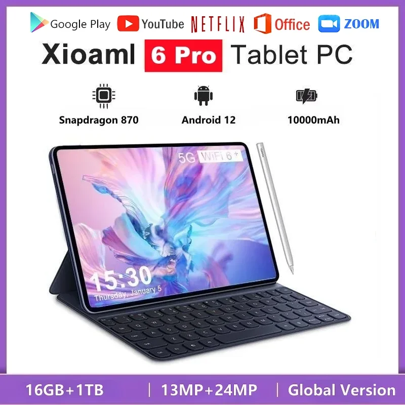 2024 NEW Google Tablette PC Pad 6 Pro Android Tablet PC Android 12 11 Inch 16GB 1T 5G Dual SIM Phone Call GPS Bluetooth WiFi Mi