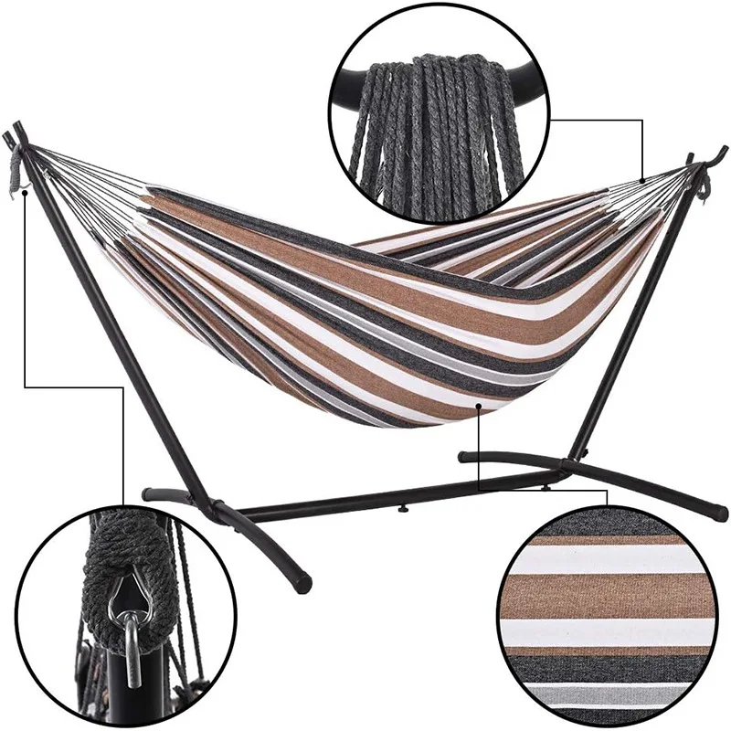 Custom Double Canvas Hammock Outdoor Camping Hiking Equipment Swing Bed College Dormitory Hanging Chair Anti-Rollover 2-Seater