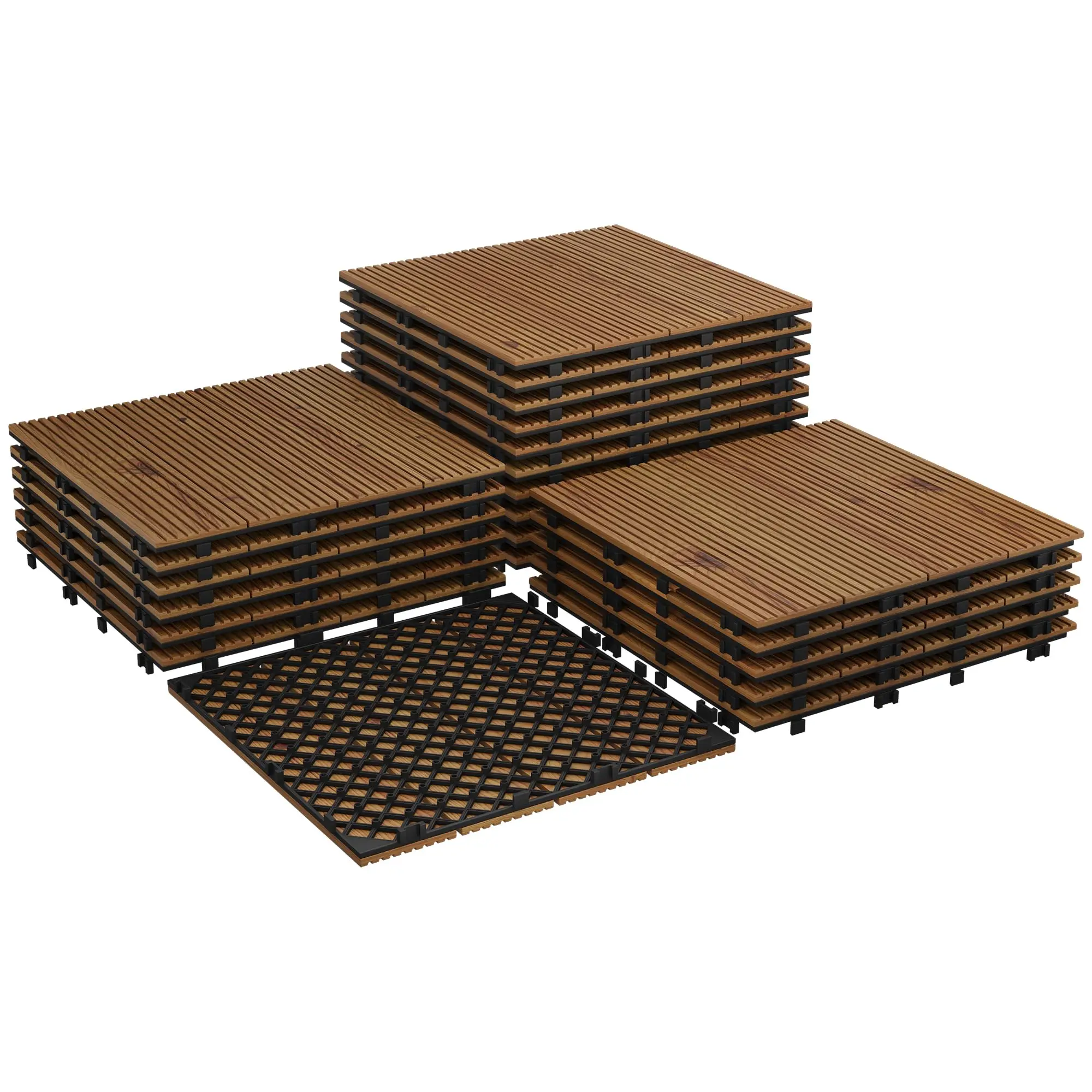

Acacia Wood interconnected Deck Tiles 12"x12" Easy Snap-Together Outdoor Indoor Flooring for Patio Balcony Garden Wall Poolside