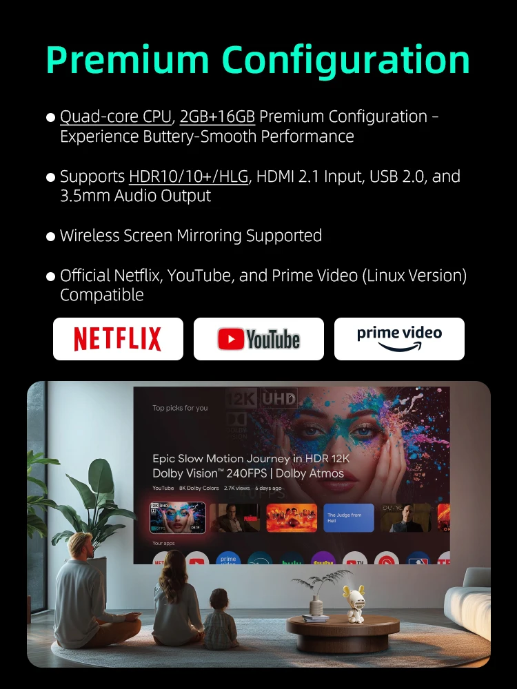 جهاز عرض صغير لطيف تزلف 720P أصلي | مكبر صوت ستيريو 3 واط | إسقاط متعدد الزوايا | مسرح منزلي محمول، متوافق مع Netflix #5