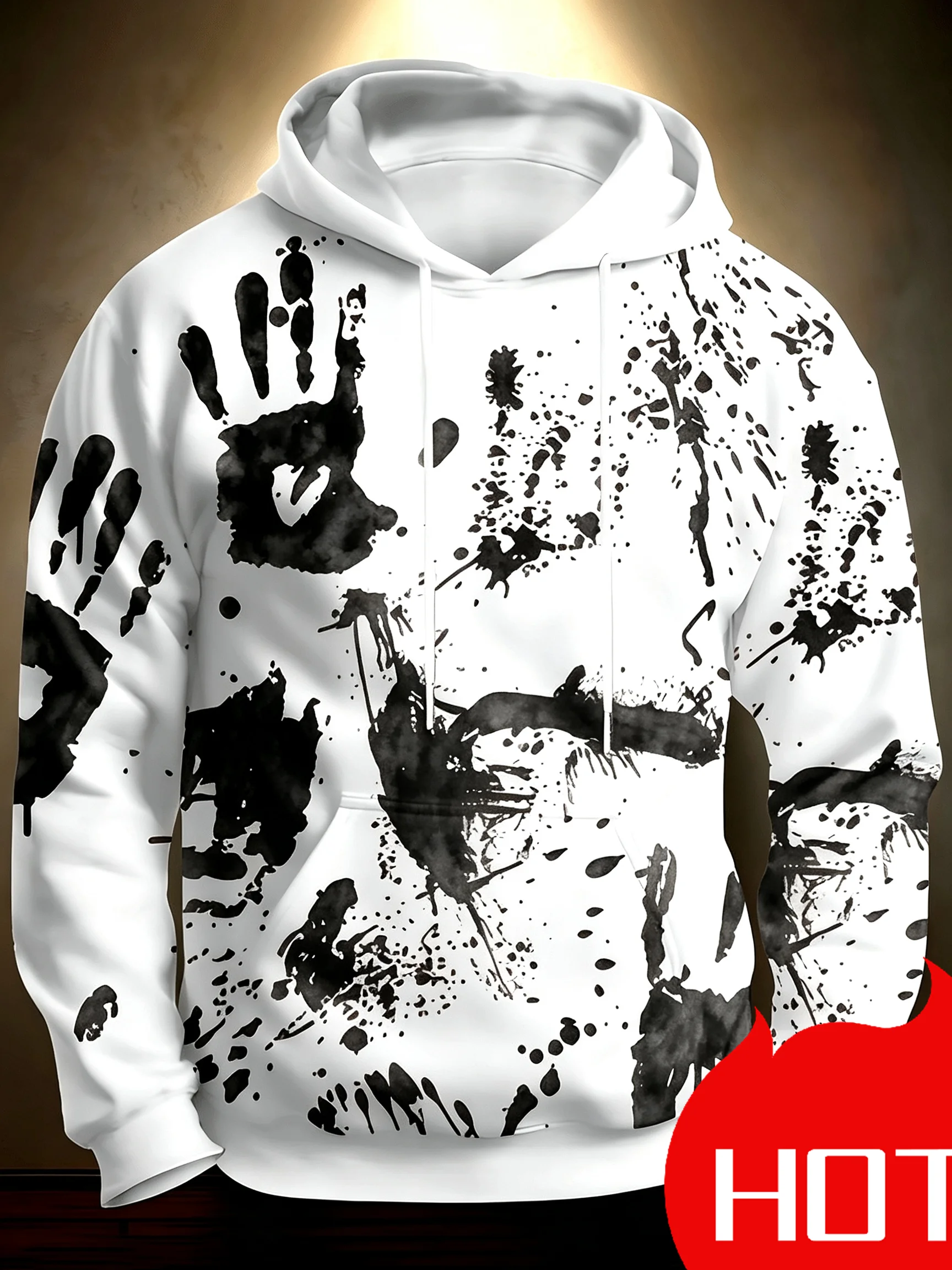 Men’s Abstract Paint Splatter Printing Hoodie, Casual Graphic Hooded Sweatshirt Autumn Hot Selling Thin Pullover Top