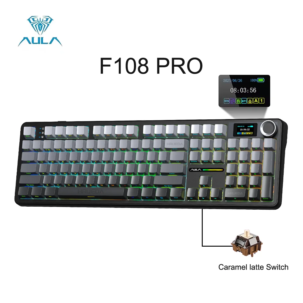 

AULA F108 Pro Wireless Mechanical Gaming Keyboard Tri Mode TFT Smart Display Multi-Knob RGB Esports Custom Keyboard for Gamer