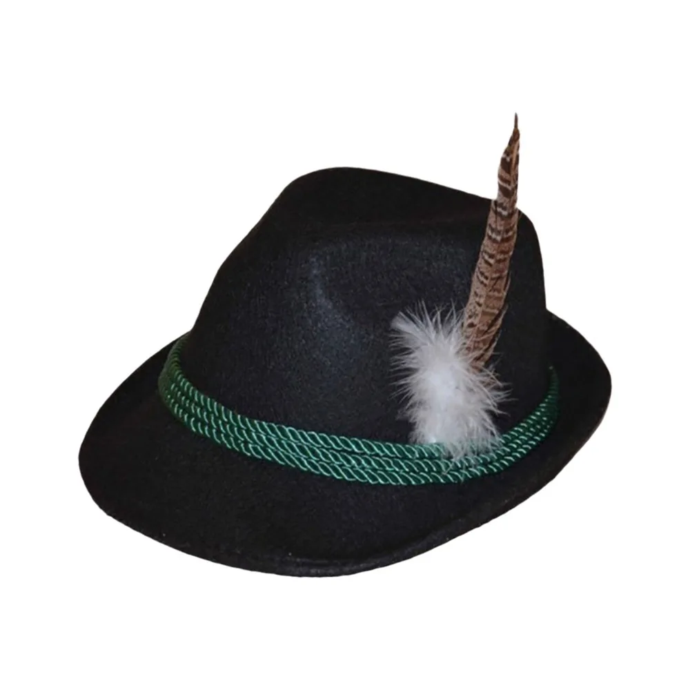New Classic Bavarian Feather Hat Decorative Side Cord Structured Brim Fedora Hat Dress Up Western Panama Hat Men Women